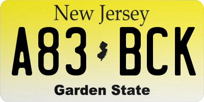 NJ license plate A83BCK