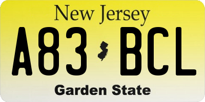 NJ license plate A83BCL