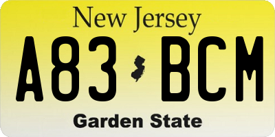 NJ license plate A83BCM