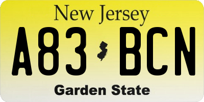 NJ license plate A83BCN