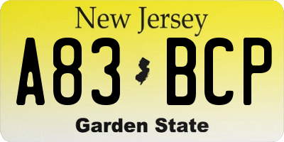 NJ license plate A83BCP