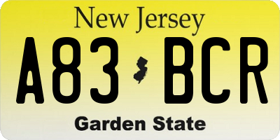 NJ license plate A83BCR
