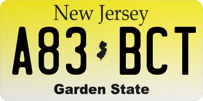 NJ license plate A83BCT