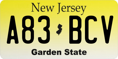 NJ license plate A83BCV