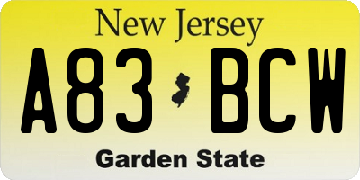 NJ license plate A83BCW