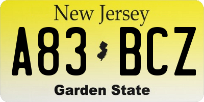 NJ license plate A83BCZ