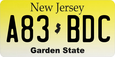 NJ license plate A83BDC