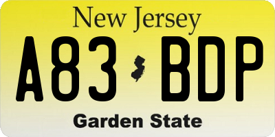 NJ license plate A83BDP