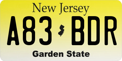 NJ license plate A83BDR