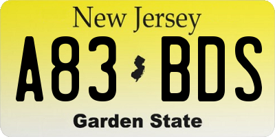 NJ license plate A83BDS