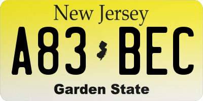 NJ license plate A83BEC