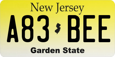 NJ license plate A83BEE