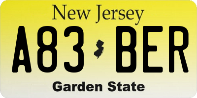 NJ license plate A83BER