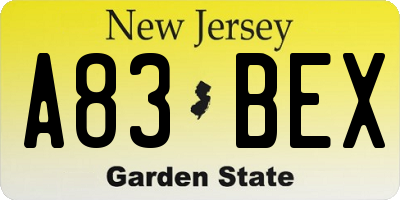 NJ license plate A83BEX