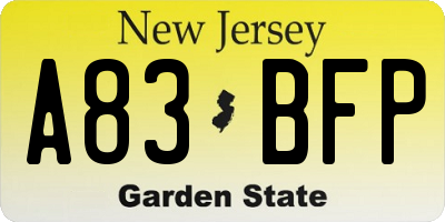 NJ license plate A83BFP