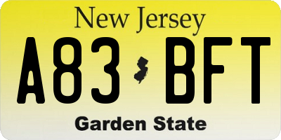 NJ license plate A83BFT
