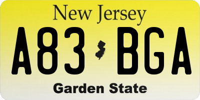 NJ license plate A83BGA