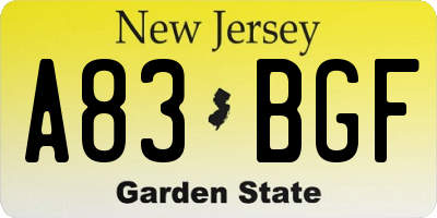 NJ license plate A83BGF