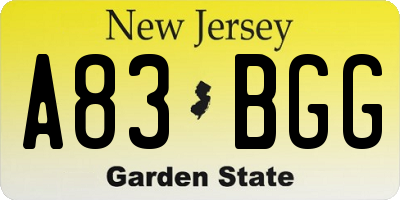 NJ license plate A83BGG