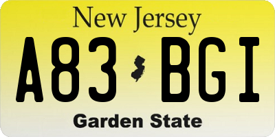 NJ license plate A83BGI