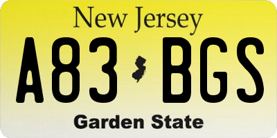 NJ license plate A83BGS