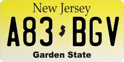 NJ license plate A83BGV