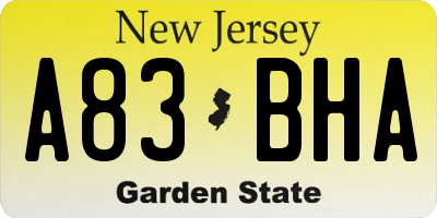 NJ license plate A83BHA