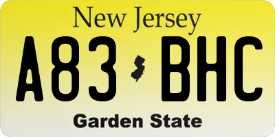 NJ license plate A83BHC