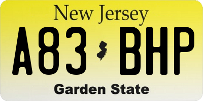 NJ license plate A83BHP