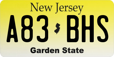 NJ license plate A83BHS