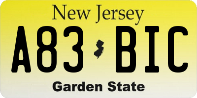 NJ license plate A83BIC