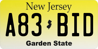 NJ license plate A83BID