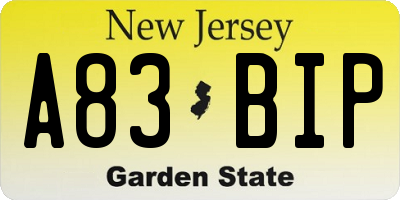 NJ license plate A83BIP