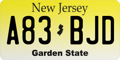 NJ license plate A83BJD