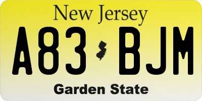 NJ license plate A83BJM