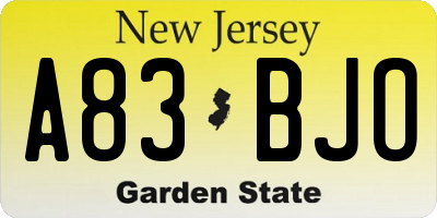 NJ license plate A83BJO