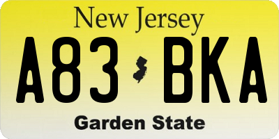 NJ license plate A83BKA