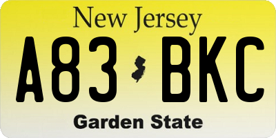 NJ license plate A83BKC