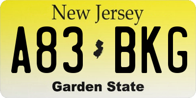 NJ license plate A83BKG