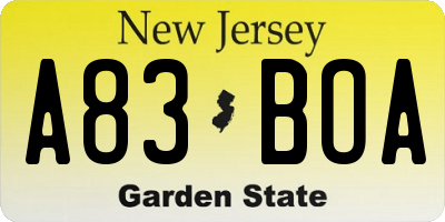 NJ license plate A83BOA