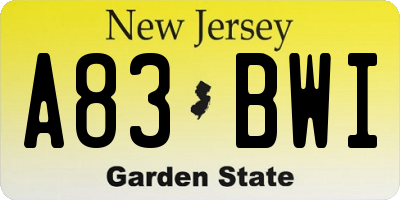 NJ license plate A83BWI