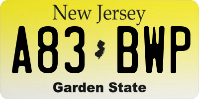 NJ license plate A83BWP