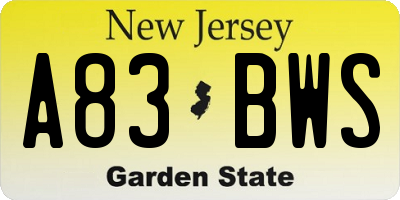 NJ license plate A83BWS