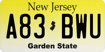 NJ license plate A83BWU
