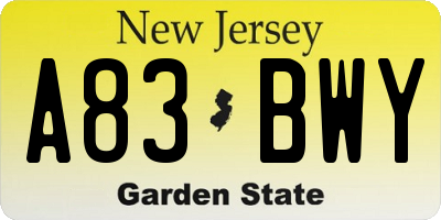 NJ license plate A83BWY
