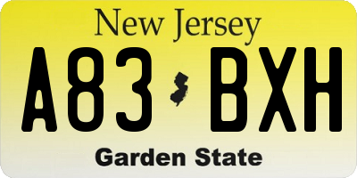 NJ license plate A83BXH