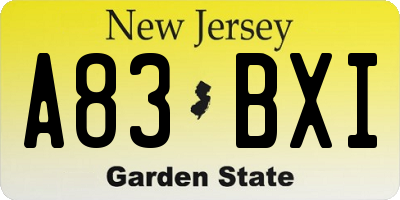 NJ license plate A83BXI