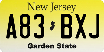 NJ license plate A83BXJ