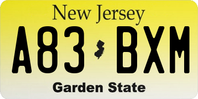 NJ license plate A83BXM