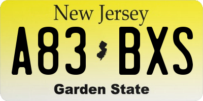NJ license plate A83BXS
